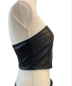 Kendall + Kylie Black Strapless Faux Leather Bandeau Corset Top